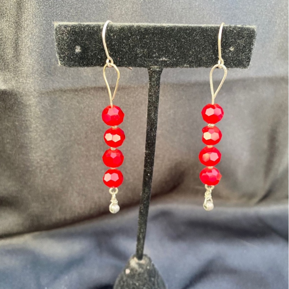 Vintage long red crystal earrings